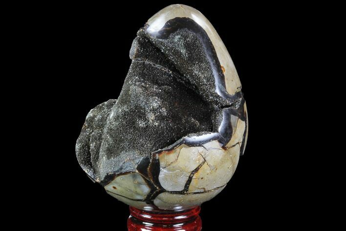 Septarian Dragon Egg Geode - Black Crystals #88513